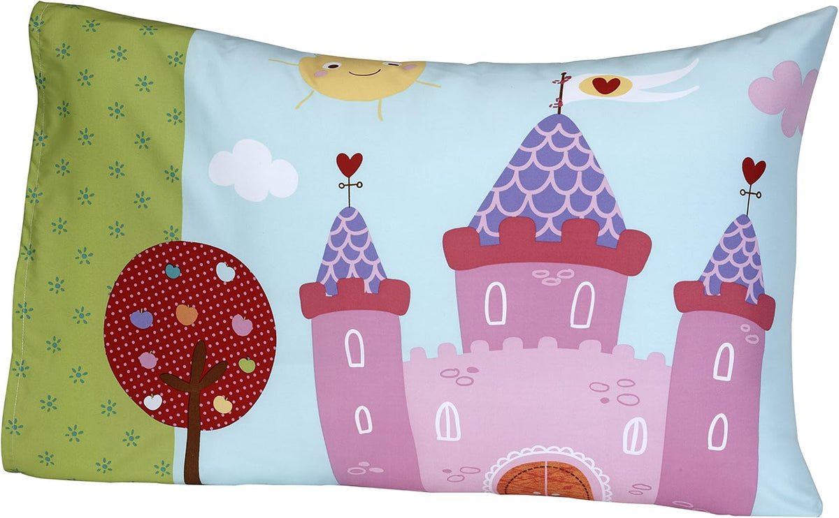 Everything Kids Princess Frog 4-Piece Toddler Bedding Set, Comforter, Fitted Sheet, Flat Sheet & Pillowcase, Pink and Green