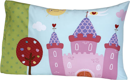Everything Kids Princess Frog 4-Piece Toddler Bedding Set, Comforter, Fitted Sheet, Flat Sheet & Pillowcase, Pink and Green