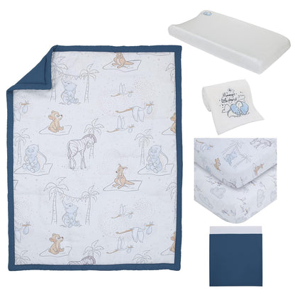 Disney Baby Dumbo Storybook Nursery 6-Piece Crib Bedding Set, Comforter, Fitted Sheets, Blanket, Changing Pad Cover & Wall Decal/Banner, Blue and White
