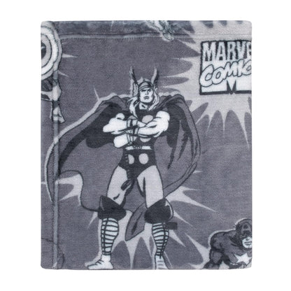 Marvel Comics Super Soft Plush Baby Blanket, 30x40 Retro Avengers Fleece Stroller & Crib Blanket, Iron Man & Spider-Man, Heather Grey