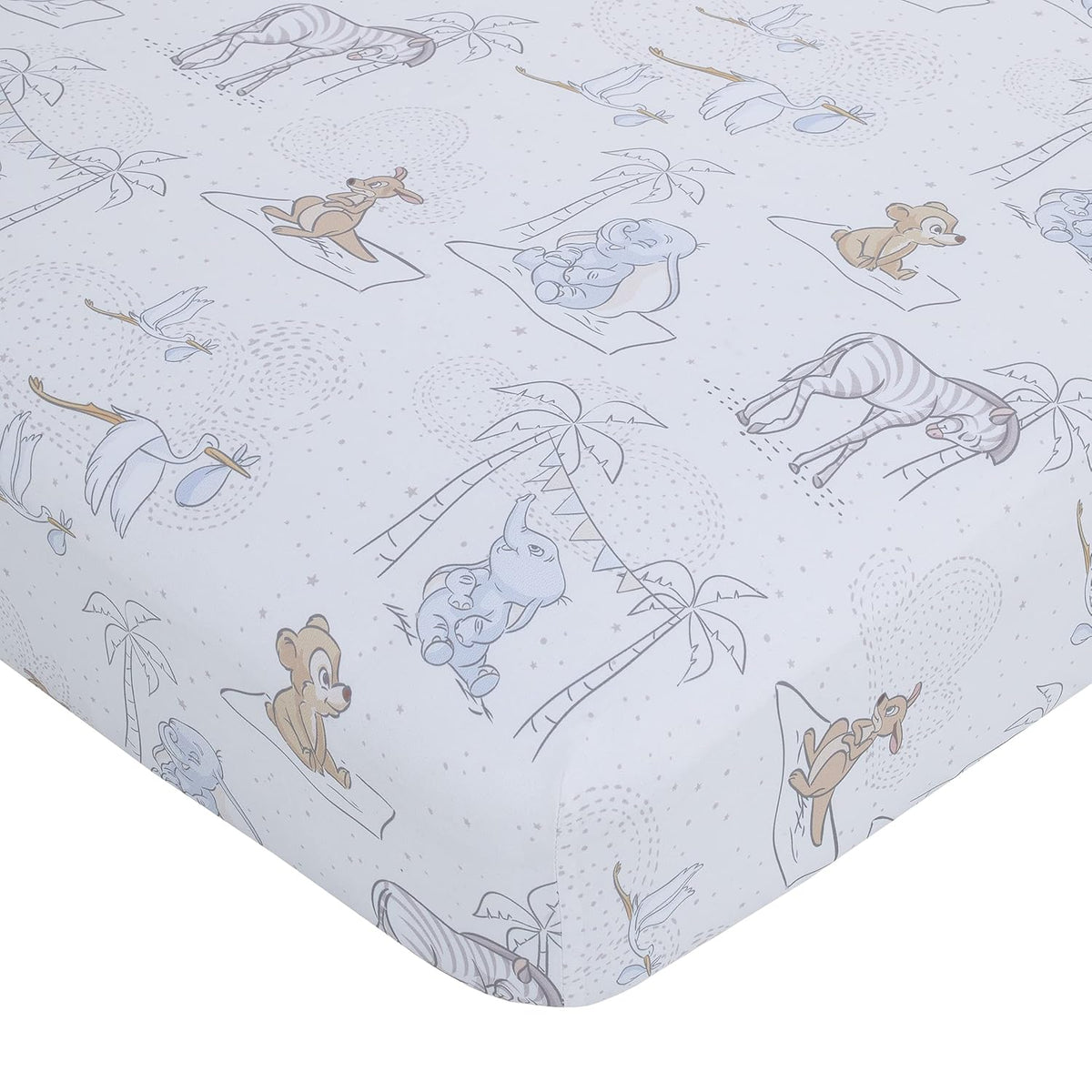 Disney Baby Dumbo Storybook Nursery 6-Piece Crib Bedding Set, Comforter, Fitted Sheets, Blanket, Changing Pad Cover & Wall Decal/Banner, Blue and White