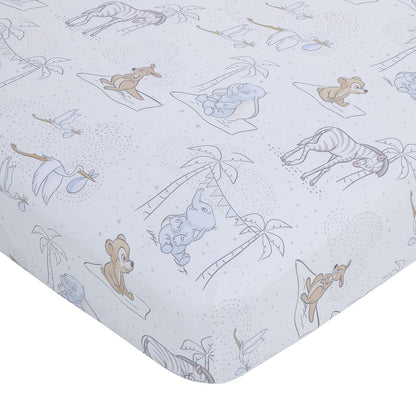 Disney Baby Dumbo Storybook Nursery 6-Piece Crib Bedding Set, Comforter, Fitted Sheets, Blanket, Changing Pad Cover & Wall Decal/Banner, Blue and White