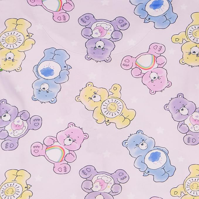 Care Bears Toddler Girls 2-Piece Pajama Set, Short Sleeve Button-Front Top and Shorts, Pink Lavender Character Print, Sleepwear, Sizes 2T-4T