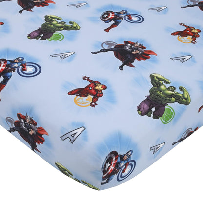 Marvel Avengers 4-Piece Toddler Bedding Set, Comforter, Fitted Sheet, Flat Sheet & Pillowcase, Blue