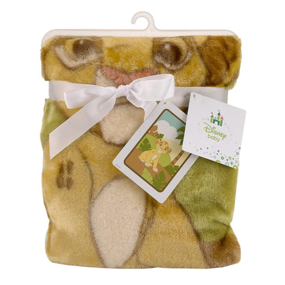 Disney The Lion King Simba Super Soft Plush Baby Blanket, 30x45 Safari Stroller & Crib Fleece Blanket with Brown Trim, Tan and Green