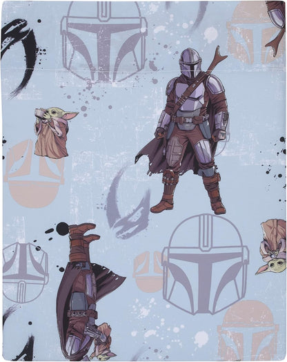 Star Wars The Mandalorian 4-Piece Toddler Bedding Set, Grogu "Stronger Than You Think" Comforter, Sheets & Pillowcase, Dusty Rose and Blue