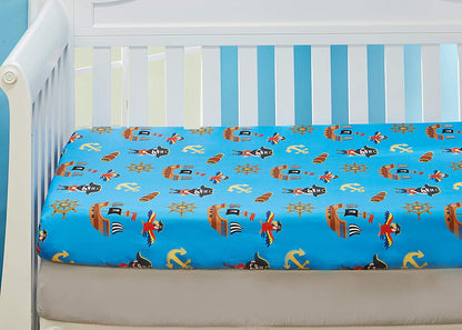 EVERYDAY KIDS 2 Pack Fitted Boys Crib Sheet - Pirates/Grey