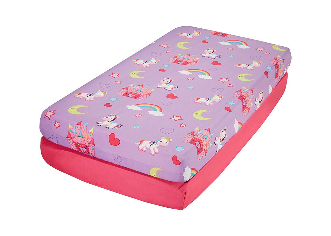 EVERYDAY KIDS 2 Pack Fitted Girls Crib Sheet - Unicorn/Hot Pink