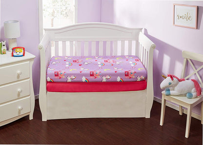 EVERYDAY KIDS 2 Pack Fitted Girls Crib Sheet - Unicorn/Hot Pink