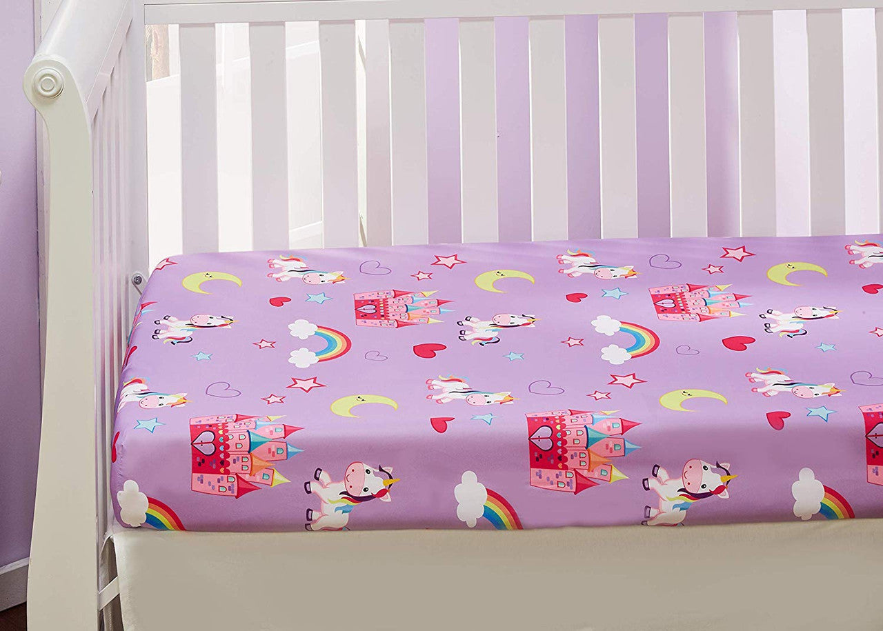 EVERYDAY KIDS 2 Pack Fitted Girls Crib Sheet - Unicorn/Hot Pink