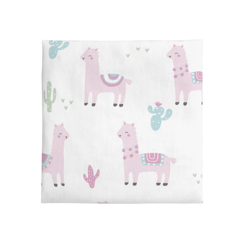 NoJo Llama & Cactus Fitted Crib Sheet, Soft Nursery Mattress Sheet, Pink and White