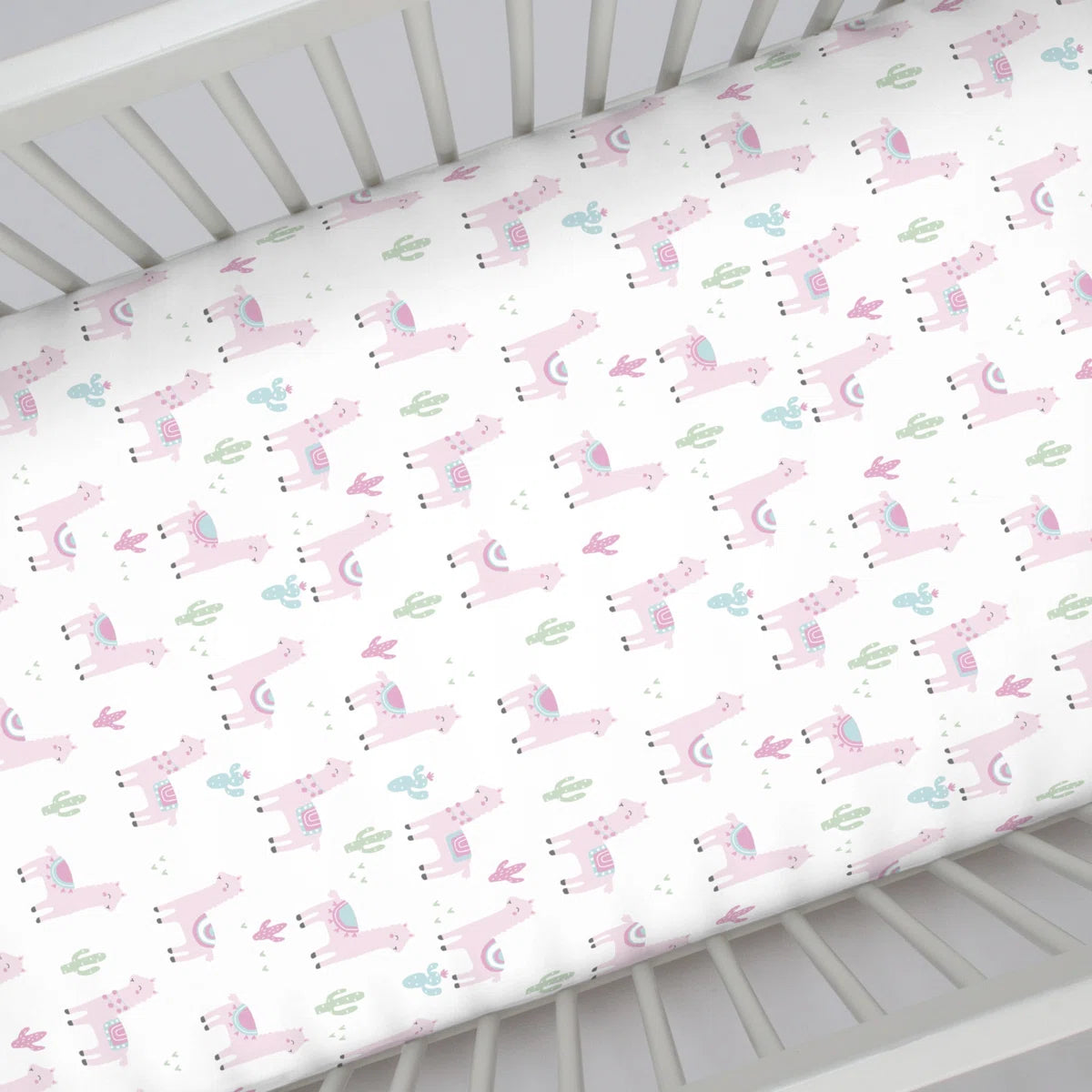NoJo Llama & Cactus Fitted Crib Sheet, Soft Nursery Mattress Sheet, Pink and White