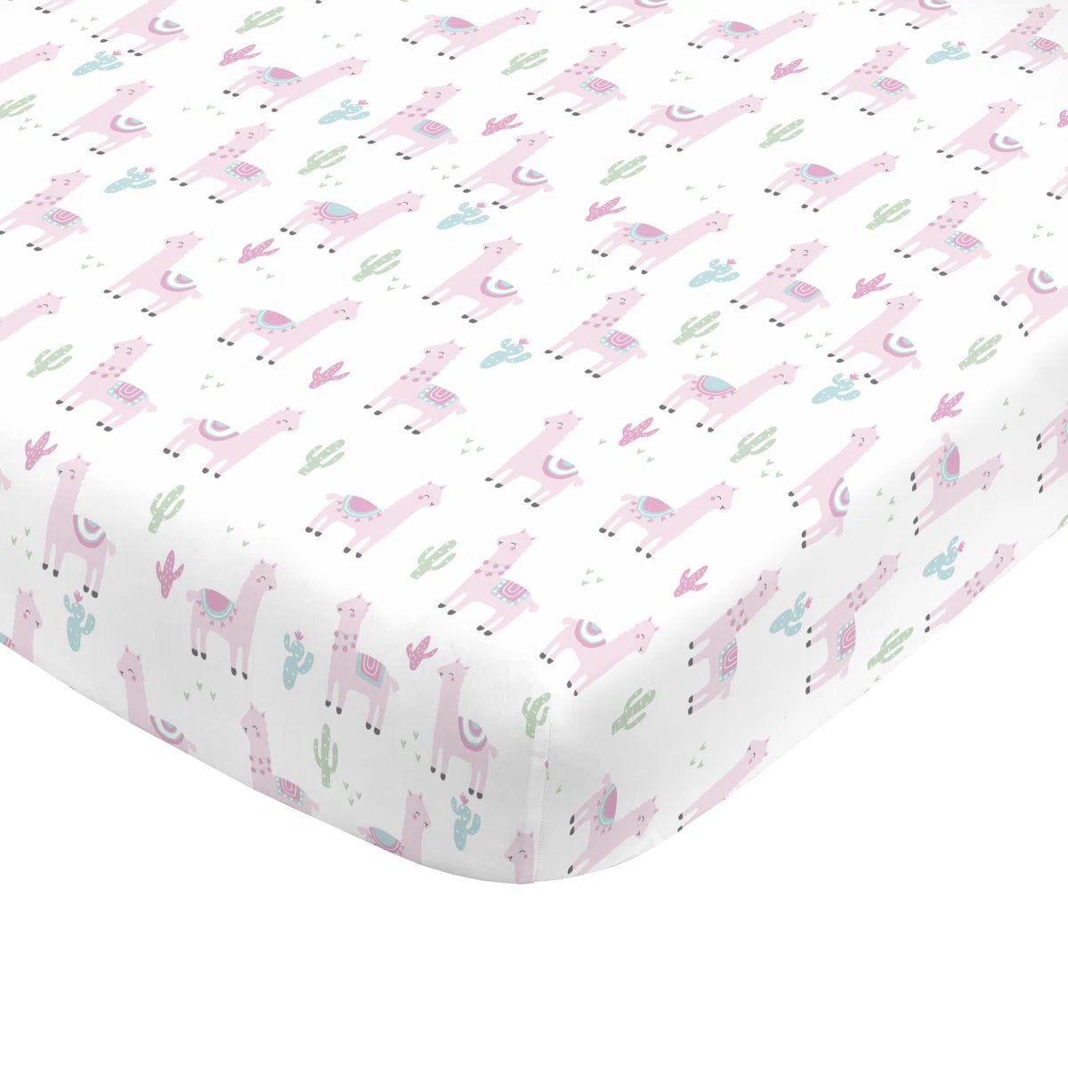 NoJo Llama & Cactus Fitted Crib Sheet, Soft Nursery Mattress Sheet, Pink and White