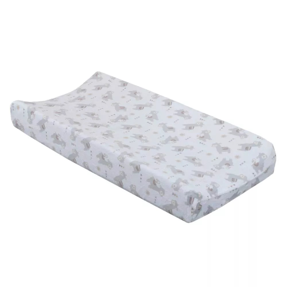 NoJo Sweet Llama Baby Changing Pad Cover, Fitted Nursery Cover, Grey and White