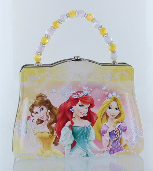 Disney Princess Purse Shaped Tin Box With Beaded Handle-Yellow