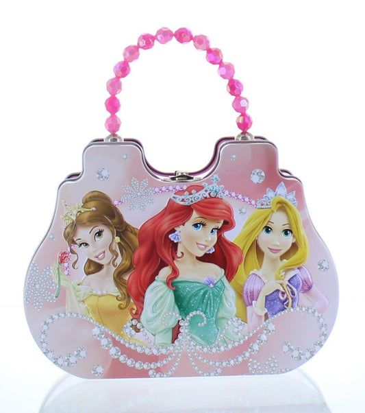 Disney Princess Purse Shaped Tin Box With Beaded Handle-Pink