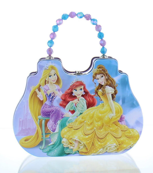 Disney Princess Purse Shaped Tin Box With Beaded Handle-Purple