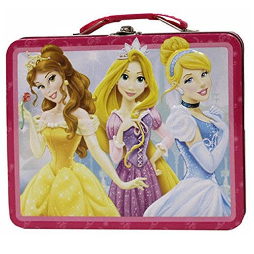 Disney Princess - Metal Lunch Box - Tin Case w/ Plastic Handle & Clasp-Pink