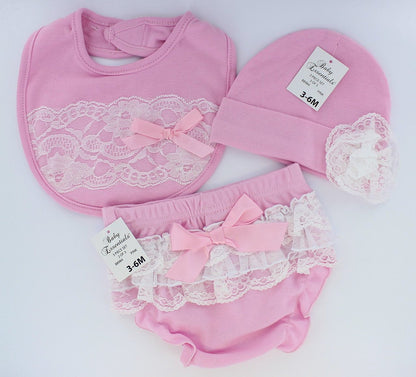 Pink & White Lace Diaper Cover Set - Baby Girl (3-6 mos.)