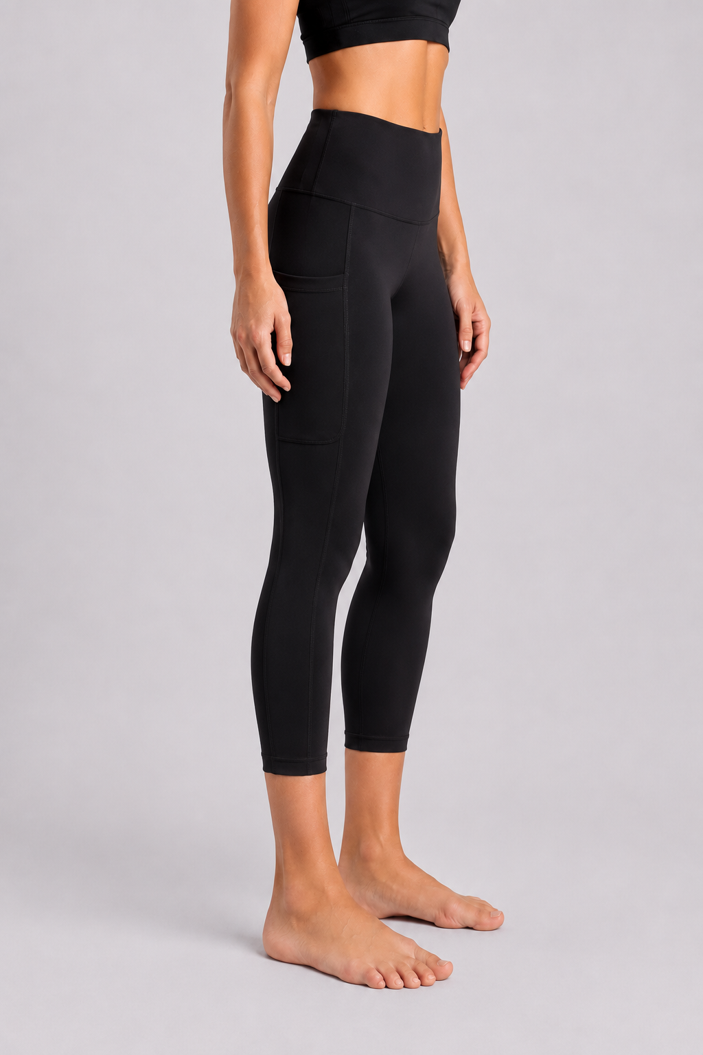 New York Laundry Women's 7/8 High-Waisted Leggings with Side Pockets, Jet Black