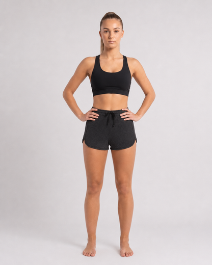 New York Laundry Women's 3-Inch Running Shorts with Drawstring Waistband and Pockets, Charcoal Heather