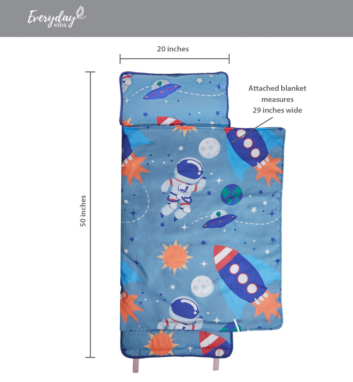 EVERYDAY KIDS Toddler Nap Mat w/Removable Pillow -Outer Space Adventures