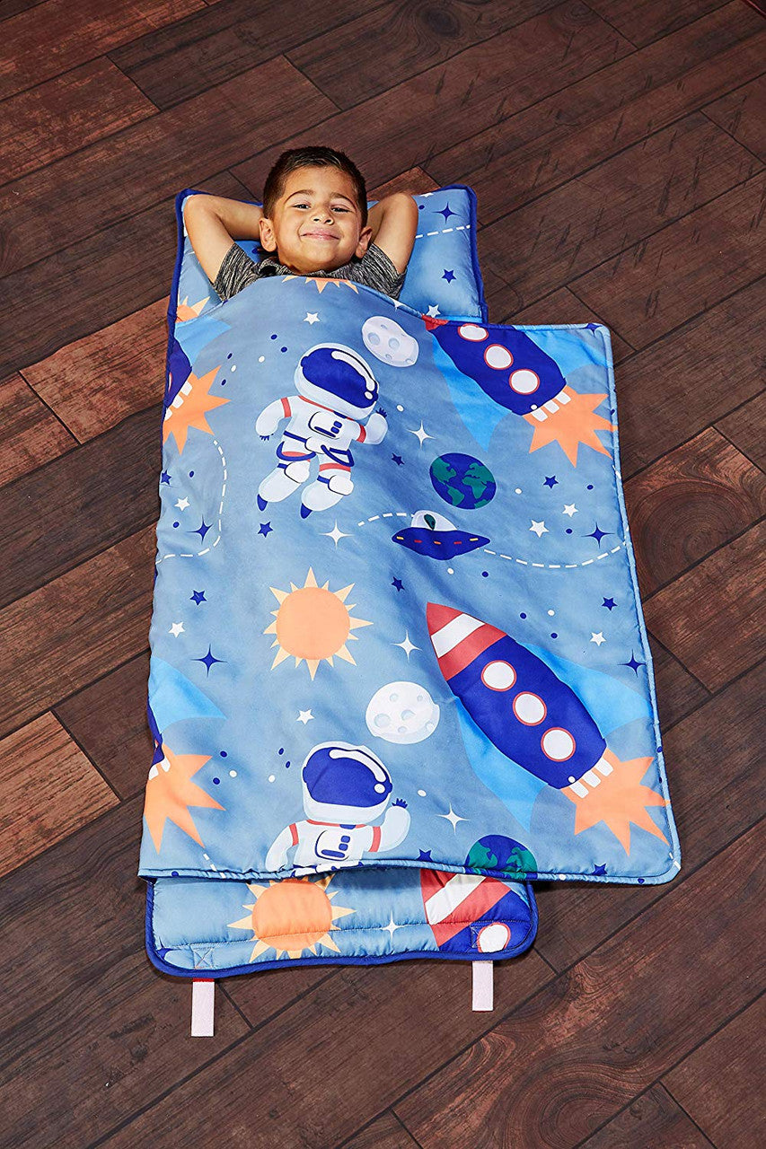 EVERYDAY KIDS Toddler Nap Mat w/Removable Pillow -Outer Space Adventures