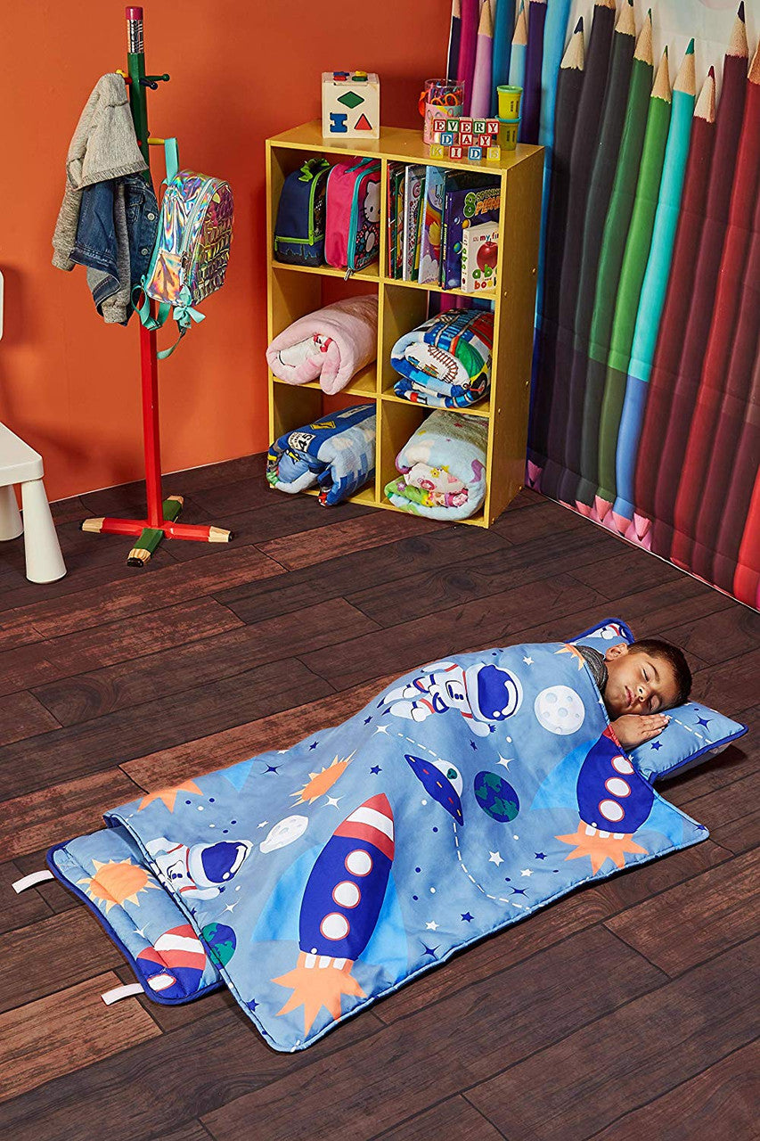 EVERYDAY KIDS Toddler Nap Mat w/Removable Pillow -Outer Space Adventures