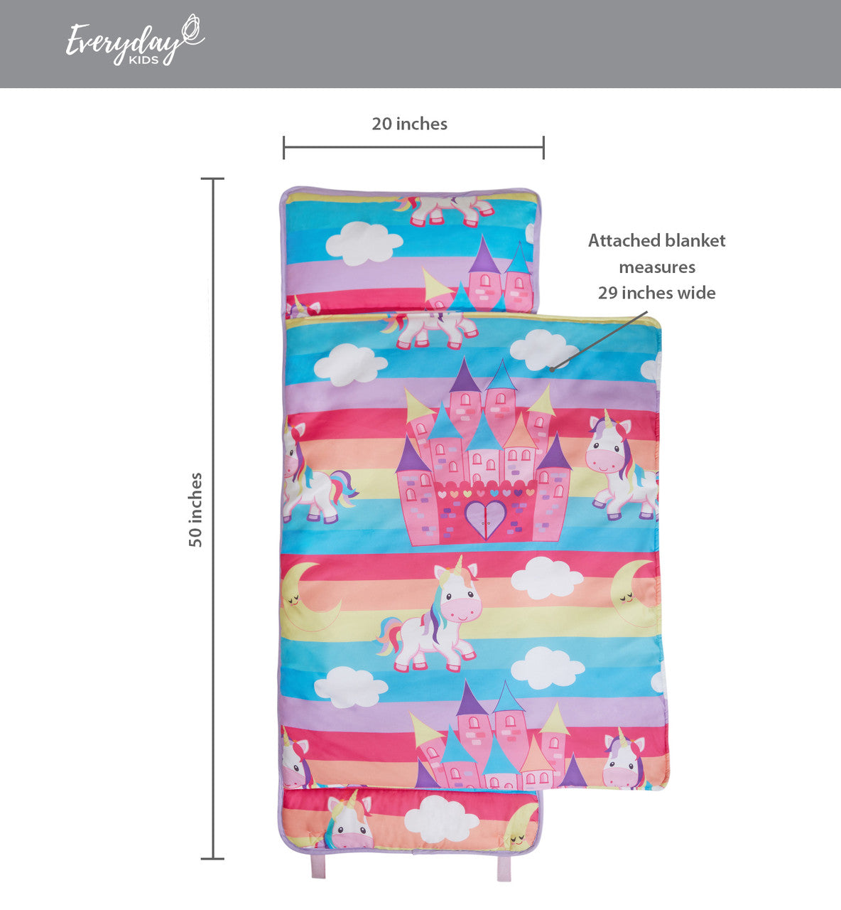 EVERYDAY KIDS Nap Mat with Removable Pillow - Unicorn Dreams
