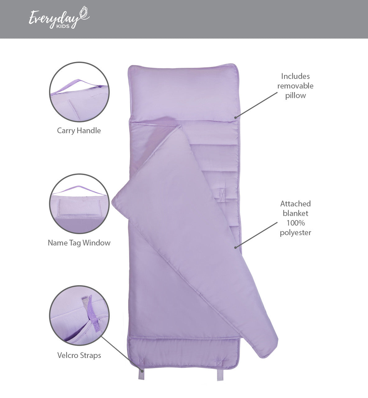 EVERYDAY KIDS Nap Mat with Removable Pillow - Lavender