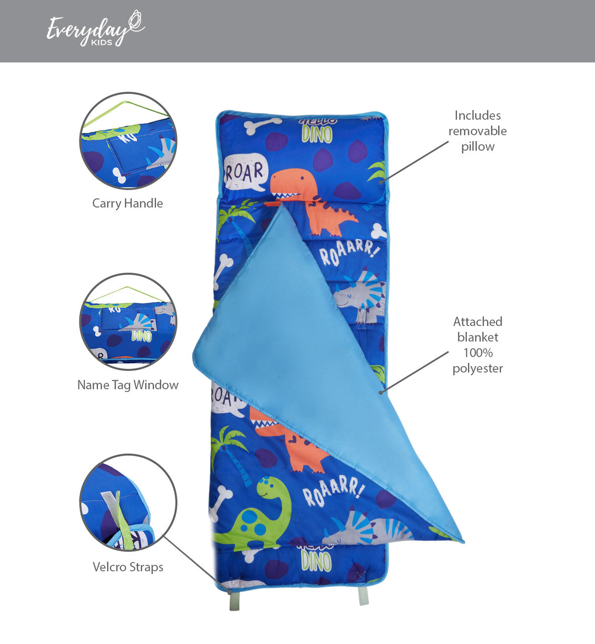 Everyday Kids Nap Mat with Removable Pillow - Roarin' Dinos