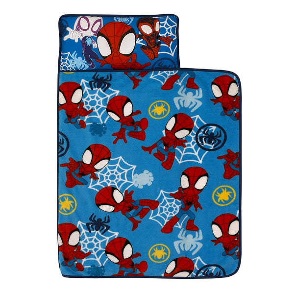 Marvel Spidey and His Amazing Friends Toddler Nap Mat with Pillow & Blanket, Spider-Man Roll-Up Daycare Mat, R