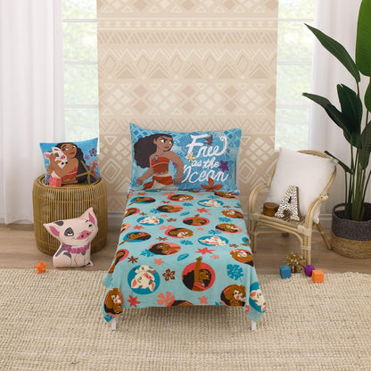 Disney Moana and Pua Super Soft Plush Toddler Blanket, 40x50 Tropical Fleece Stroller & Crib Blanket, Aqua and Coral