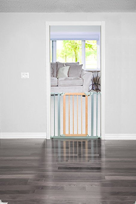 Baby Trend Tall Pressure Fit Wood and Metal Gate, Natural
