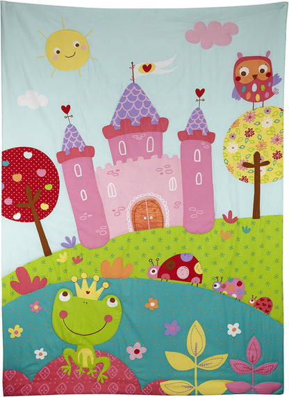 Everything Kids Princess Frog 4-Piece Toddler Bedding Set, Comforter, Fitted Sheet, Flat Sheet & Pillowcase, Pink and Green