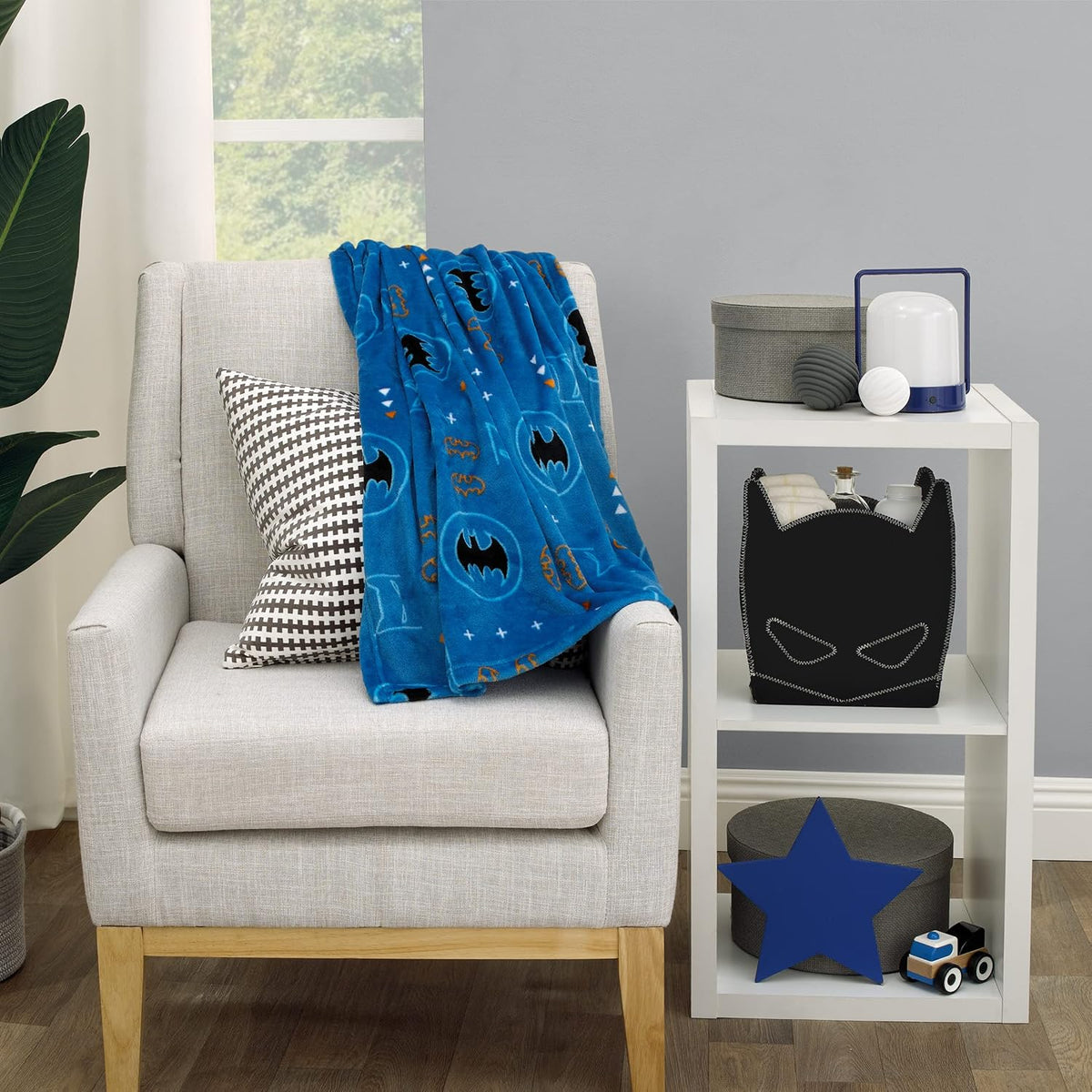 DC Comics Batman Shaped Felt Nursery Storage Caddy, Black Mask Organizer Bin with Contrast Stitching