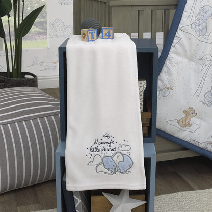 Disney Baby Dumbo Storybook Nursery 6-Piece Crib Bedding Set, Comforter, Fitted Sheets, Blanket, Changing Pad Cover & Wall Decal/Banner, Blue and White