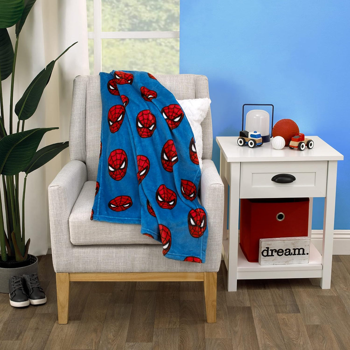 Marvel Spider-Man Plush Baby Blanket, 30x40 Allover Spider-Man Mask Fleece Blanket, Blue and Red