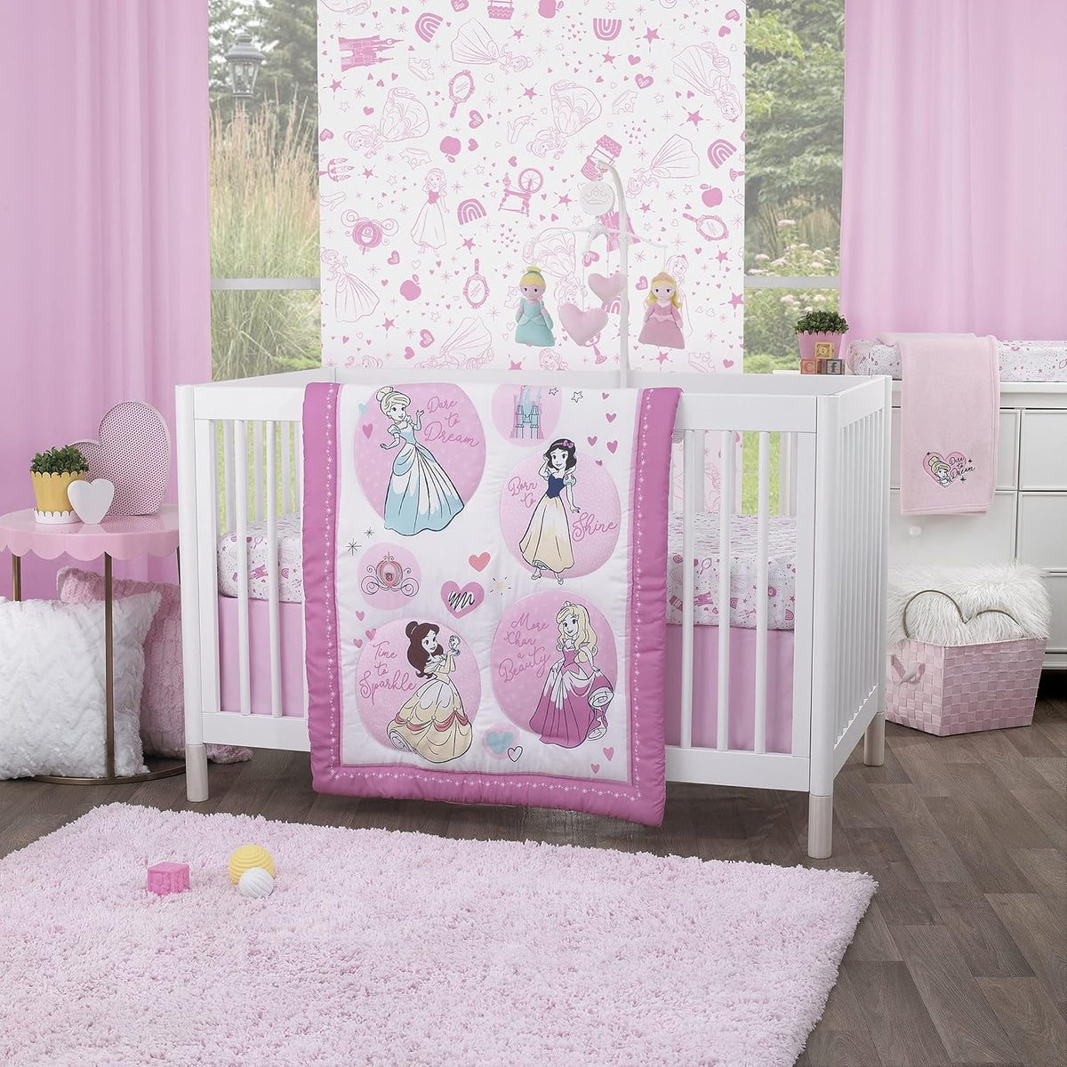 Disney Princess Cinderella Toddler Plush Blanket, 30x40 Dare to Dream Heart Embroidery, Light Pink