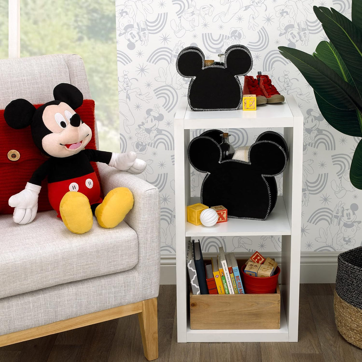 Disney Mickey Mouse Shaped Black 2-Piece Felt Nursery Storage Caddy, Large and Small Organizer Bins