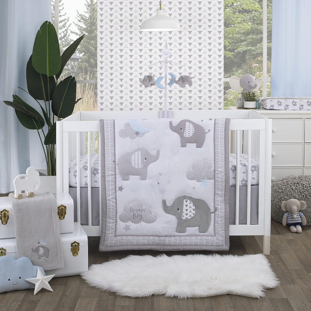 NoJo Elephant Walk Contoured Changing Pad Cover, Plush Center Panel Diaper Pad Cover, Heather Grey and White