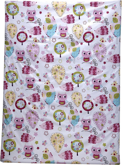 Everything Kids Hoot Hoot Owl 4-Piece Toddler Bedding Set, Comforter, Fitted Sheet, Flat Sheet & Pillowcase, Pink and White