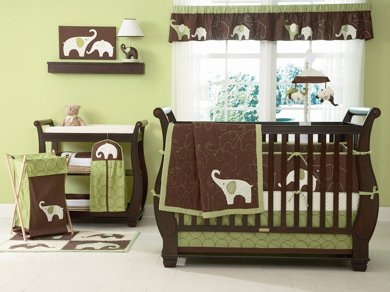 Carter's Green Elephant Fitted Sheet, Green 28 X 52"