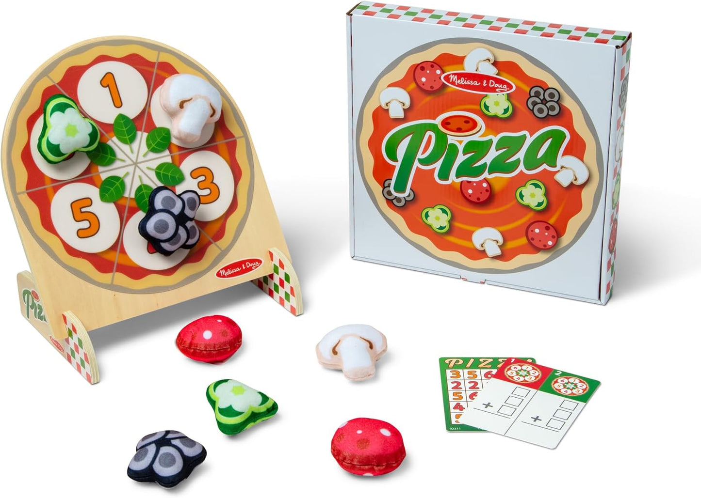 Melissa & Doug Wooden Pizza Topping Toss Game, Double-Sided Bean Bag Target & Learning Activity for 1–2 Players, Kids Ages 3+