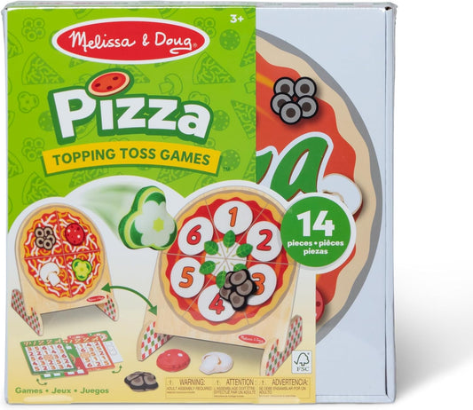 Melissa & Doug Wooden Pizza Topping Toss Game, Double-Sided Bean Bag Target & Learning Activity for 1–2 Players, Kids Ages 3+