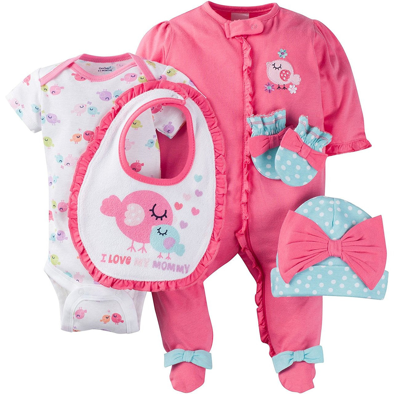 Gerber Baby Girls' 5 Pack Onesies, Birdie, 0-3 Months