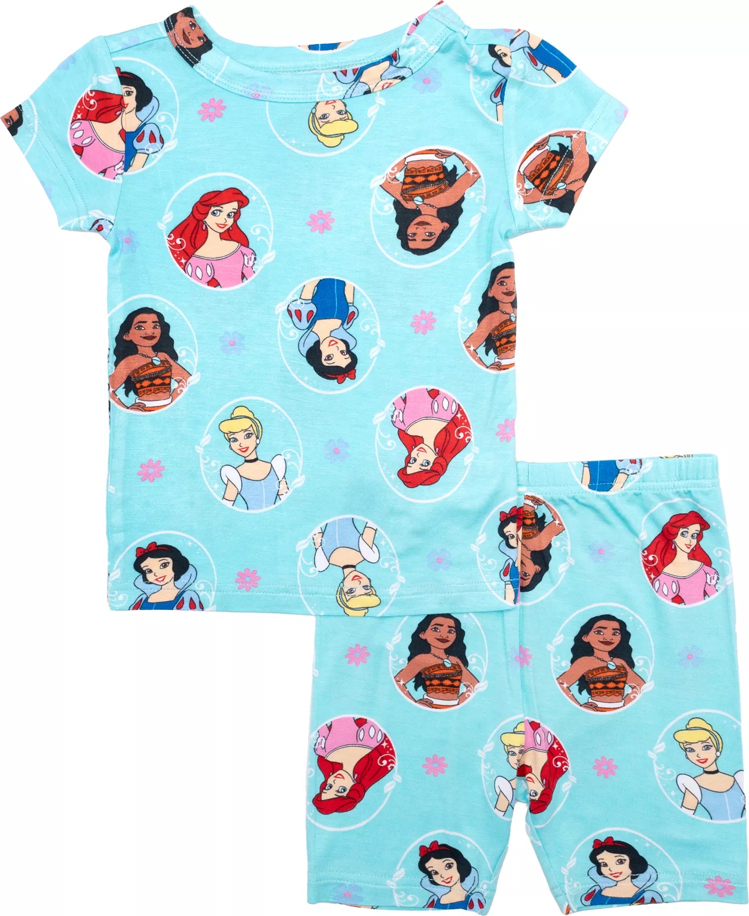 Disney Princess 2 Piece Girls Short Sleeve Pajama Set with Top and Pants