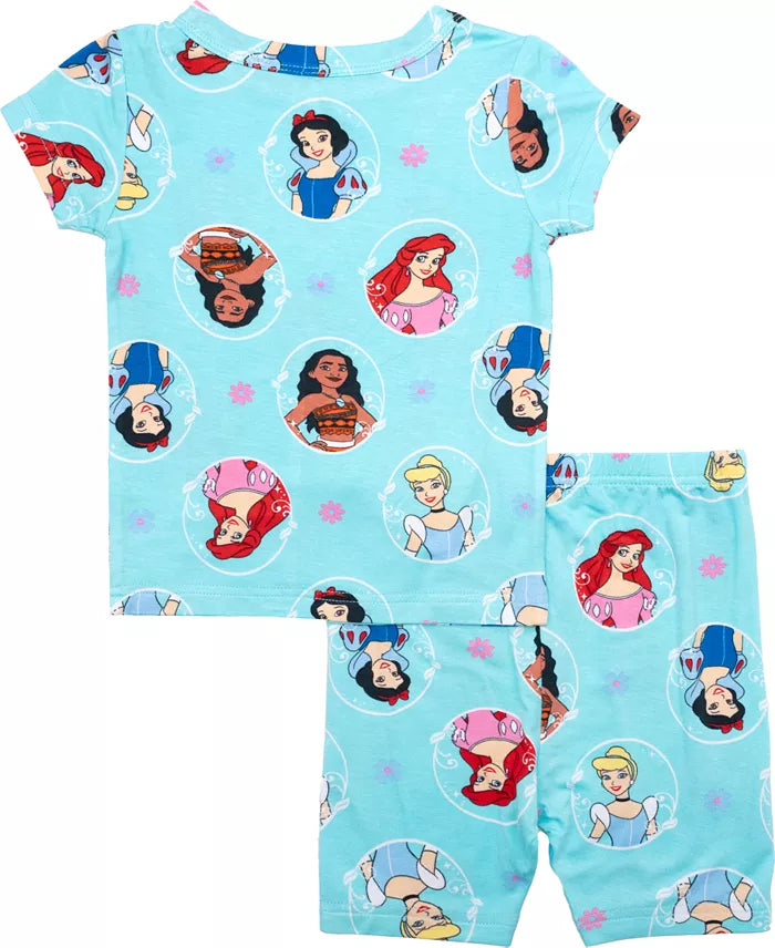 Disney Princess 2 Piece Girls Short Sleeve Pajama Set with Top and Pants