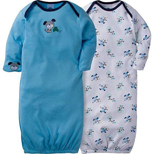 Gerber Unisex Baby 2 Pack Gown (0-6 Months, Dog)