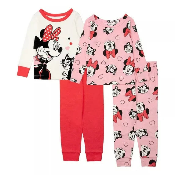 Toddler Girl's Minnie Mouse and Cat Figaro 4-Piece Character Pajama Set
